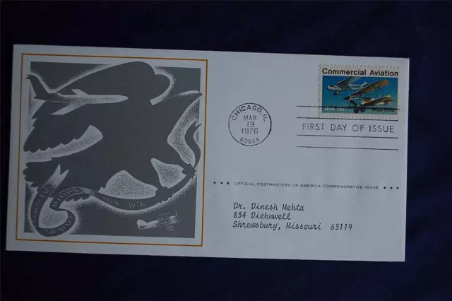 Commercial Aviation 50th Anniversary 13c Stamp FDC Postmasters Cach Sc#1684 OS01