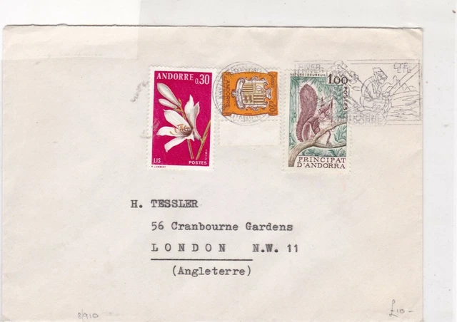 principat d'andorra 1970s flower crest & squirrel  stamps cover ref 21274