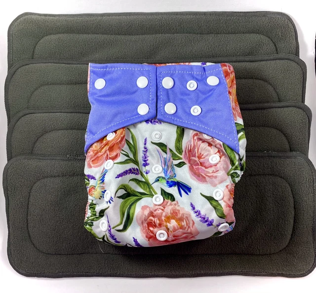 Cloth Diaper 4 Inserts Washable Adjustable Snap Fit Girls Reusable Set 5pc Lot