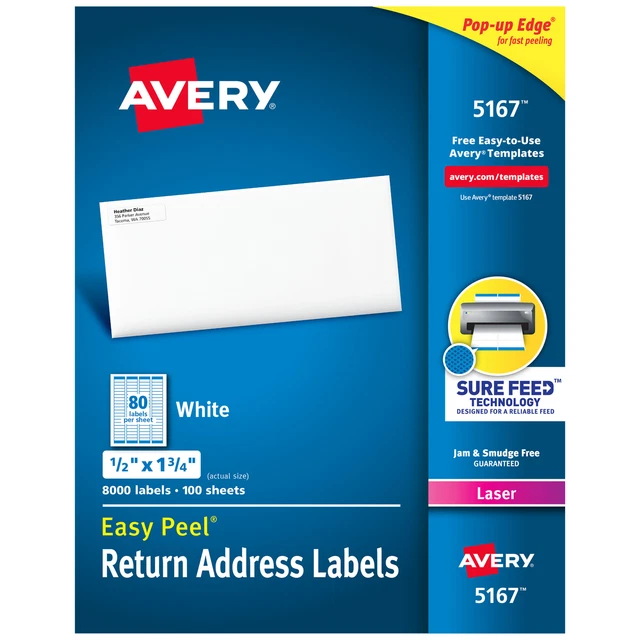 Laser Labels, Mailing, 1/2"x1-3/4", 8000/BX White