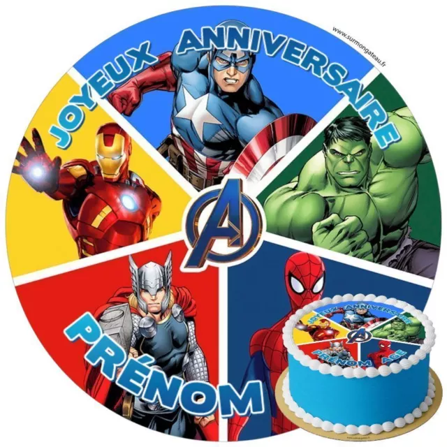 Avengers Décoration de gâteau comestible disque Azyme Sucre personnalisé