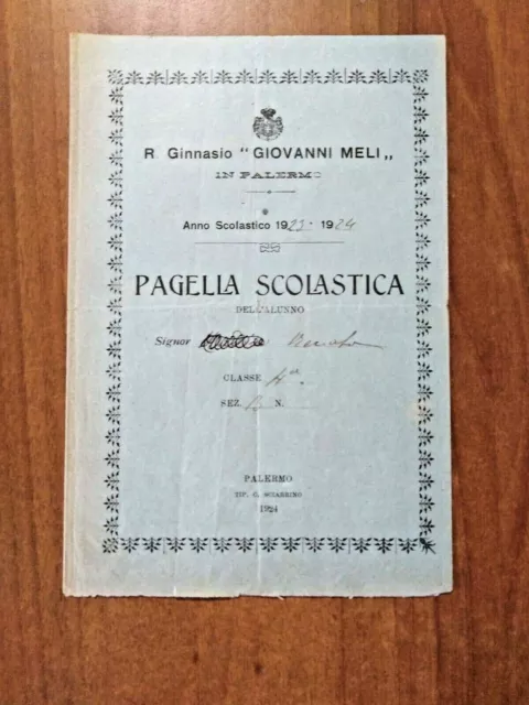PALERMO Regio Ginnasio Giovanni Meli pagella 1923-1924