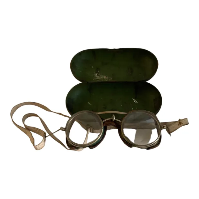 World War Two Cavalry Goggles with Original Miltary Olive Drab Metal Case
