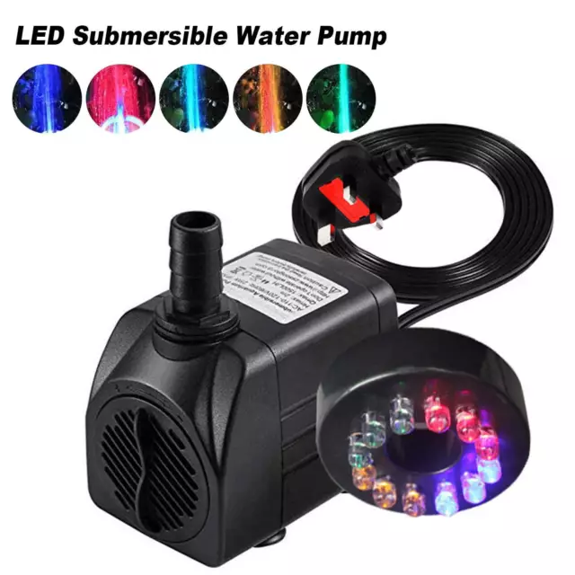 Submersible Fountain Pump with LED Light for Water Feature Outdoor Small Pond