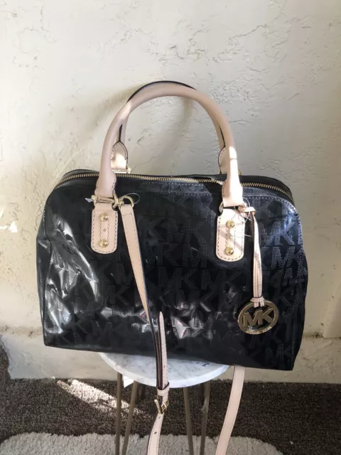 Nwt Michael Michael Kors Mk Signature Large Satchel Mirror Metallic $348