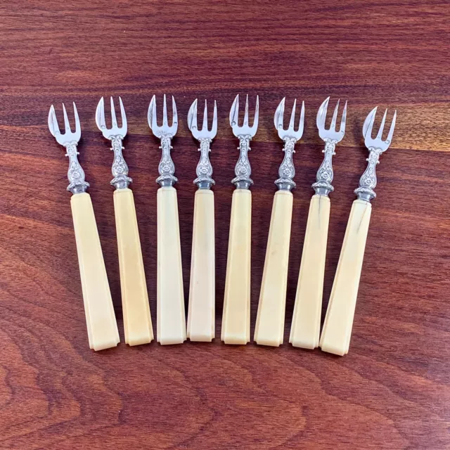 (8) Rare Eusebe Callot French 800 Silver Snail / Oyster  / Scallop Forks 1847-65