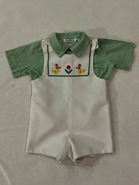 Vintage Sylvia Whyte Toddler Kids Baby Boys White 4T Jumper Romper Shortall USA