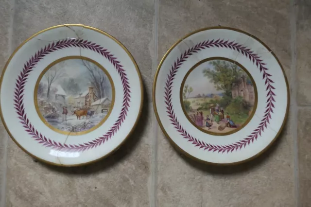 Early 19Th Century English/Worcester China Winter + Autumn Scene Cabinet Plates 3