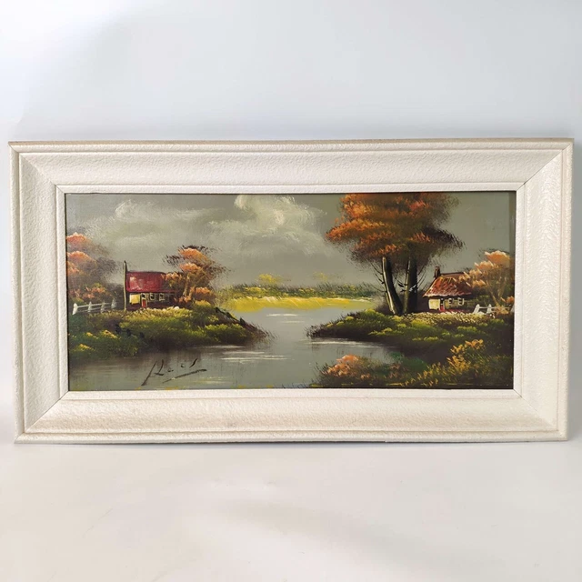 TABLEAU HUILE SUR toile signée RAY ou Rees paysage - 76x42 cm EUR 19,00 ...