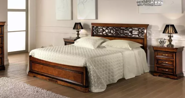 Lit 2x Table de Chevet Chambre à Coucher Set Lits Complet Bois Baroque 3tlg