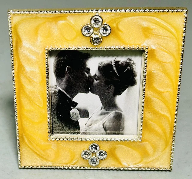 Ashleigh Manor 3” Square Diamond Studded Metal/Enamel Picture Frame Gorgeous!