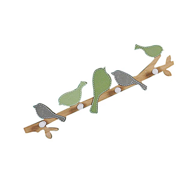 Wooden Wall Mounted Hooks Coat Hat Clothes Shelf Hanging Hanger Creative Birds