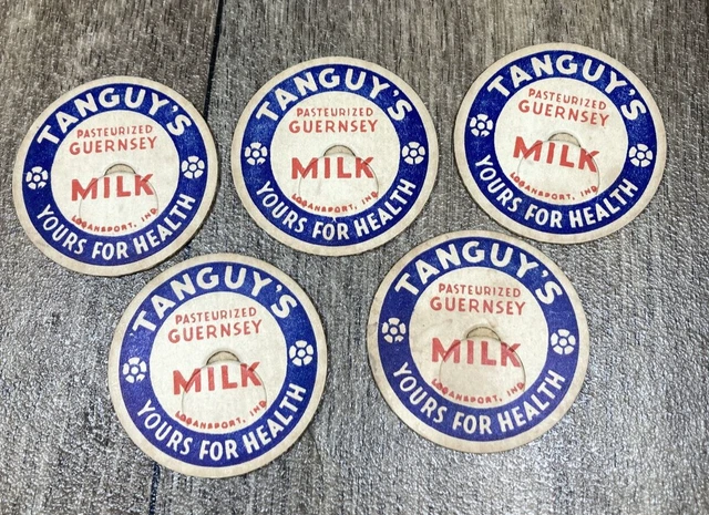 Vintage Tanguy’s Dairy Cardboard Milk Bottle Round Caps Seals Tops Lot of 5