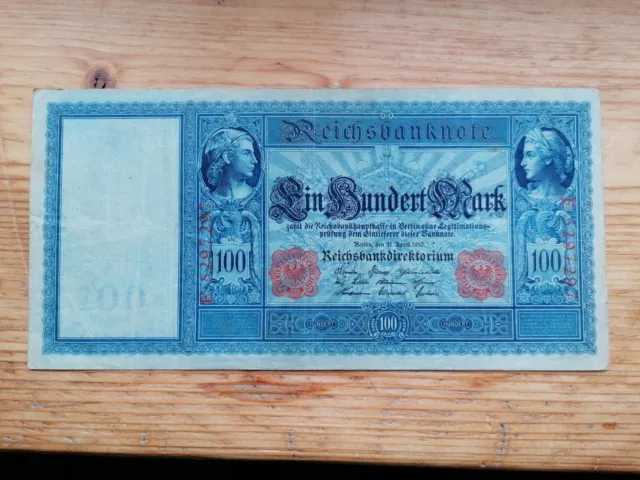 Banknote Deutsches Kaiserreich 100 Mark 21.April.1910 rote Siegel