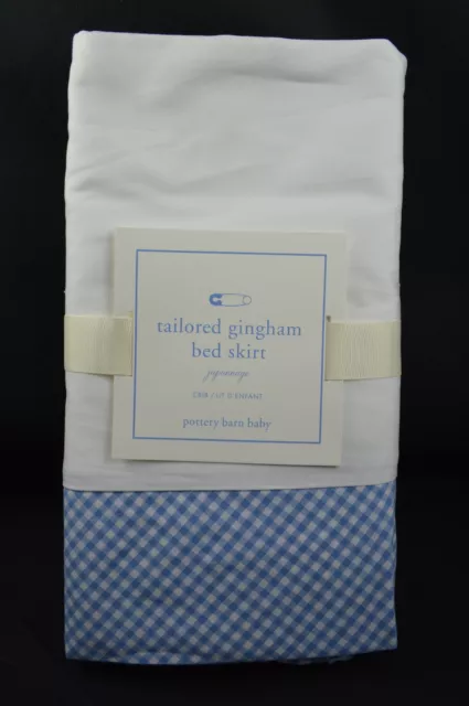 Pottery Barn Kids Baby Tailored Gingham Crib Bed Skirt Blue 16" Drop #7B