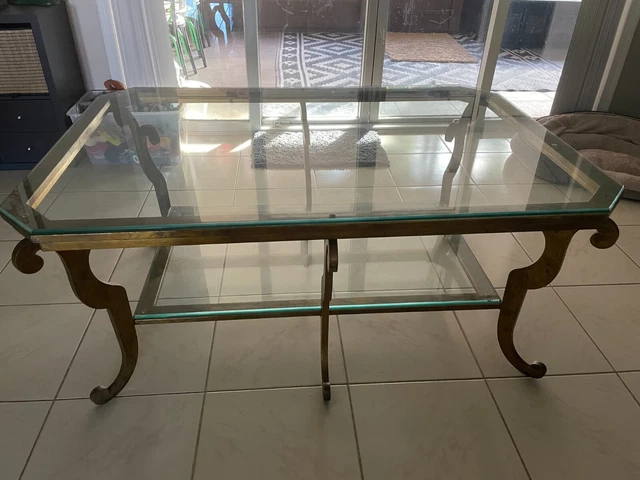 Swaim Hollywood Regency Gilded Steel and Beveled Glass Top Cocktail Table