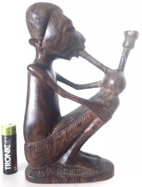 Antique African / Nigerian Hand Carved Wooden Figurine Man Smoking Tobacco Pipe