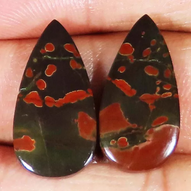 17.85 Cts Natural CHERRY CREEK JASPER Pair Pear Cabochon Gems 11x23x3 mm eb_6