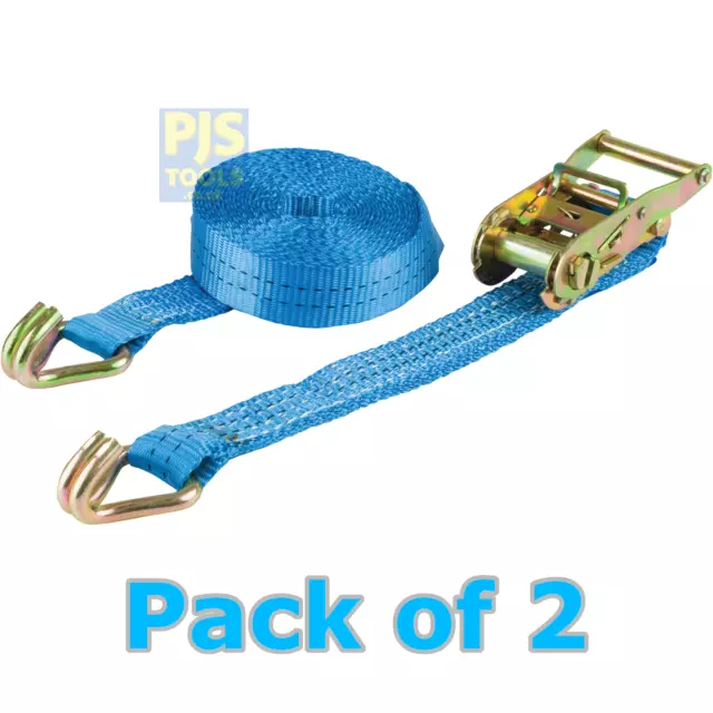 2 x 2000kg 6m x 35mm 2 ton 2000kg ratchet tie down straps ** Free postage **