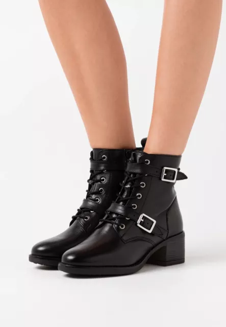 DUNE LONDON PAXTONE Double Buckle Lace Up Ankle Biker Leather