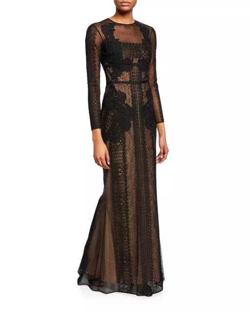 🖤 ZUHAIR MURAD Black Nude Illusion Sheer Lace Embroidered Mermaid Gown 14 UK16