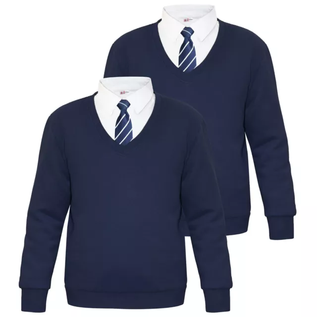 Girls Boys Navy Scouts School Uniform 2 Pack V Neck Jumper Cardi Sweatshirt