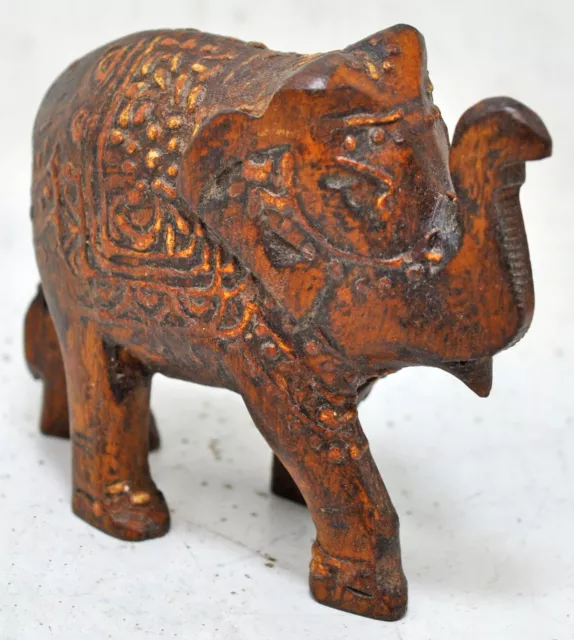 Vintage Wooden Pequeño Tamaño Elefante Figura Original Viejo Fino Tallado a Mano