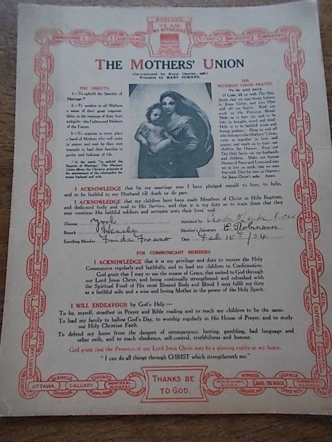 Local History 1934 HESSLE East Yorkshire The Mothers Union Members Certificate