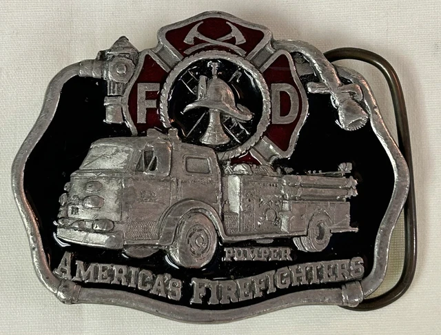 Vintage 1985 C + J Signed America’s Firefighters Pumper Truck Belt Buckle
