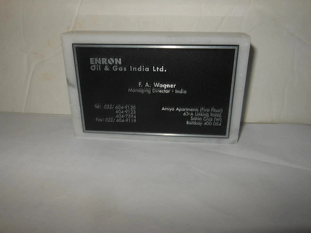 Rare Enron Oil Gas India Ltd Managing Director Desk Name Plate Paperweight Sign Rare Enron Oil Gas India Ltd Managing Director Desk Name Plate Paperweight Sign