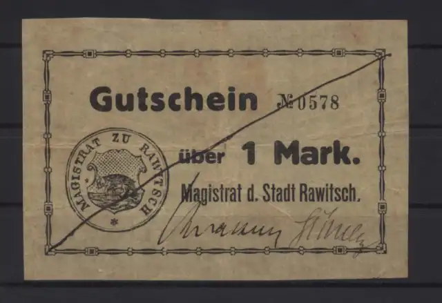 [24241] - NOTGELD RAWITSCH (heute: Rawicz), Stadt, 1 Mark, o. D. (14.09.1914). D