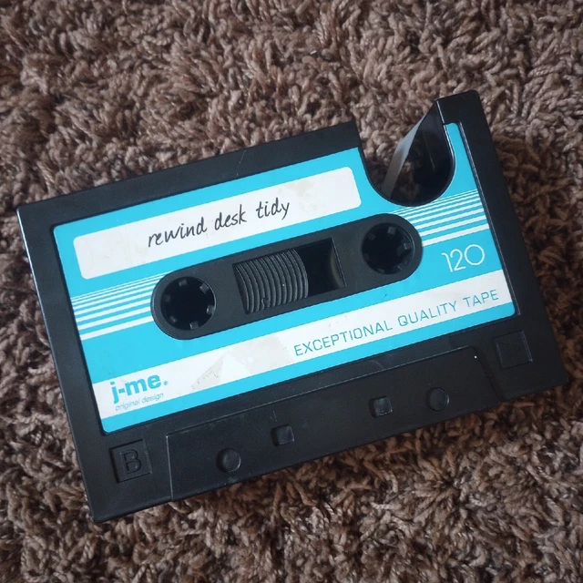 Rewind Desk Tidy Aqua Blue Cassette Tape Desktop Pen Pencil Caddy Tape Dispenser