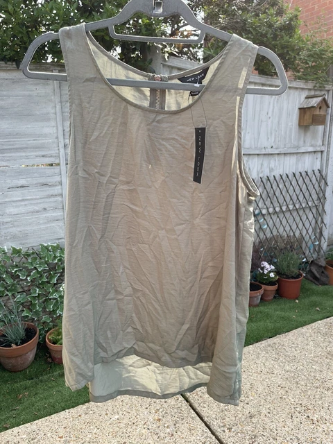 BNWT NEW LOOK ‘Pearl Satin Top’ Khaki Vest Tank Size UK 12
