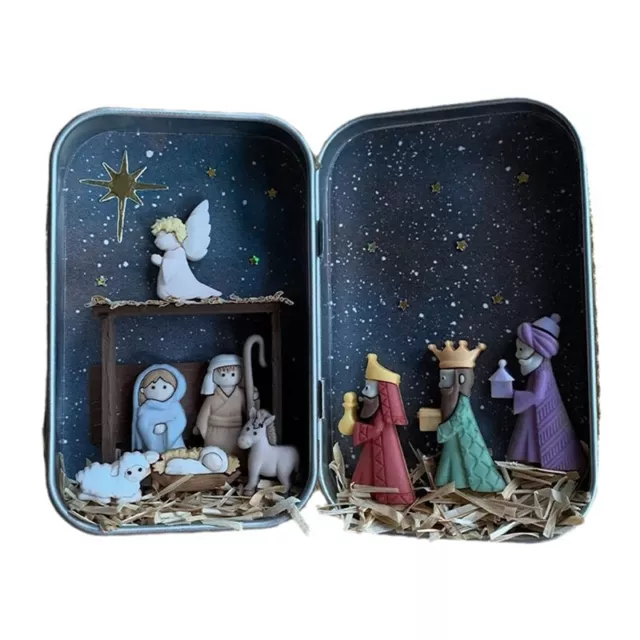 Jesus Nativity Set Handmade Cabin Box Theater Desktop Ornaments for Xmas9495