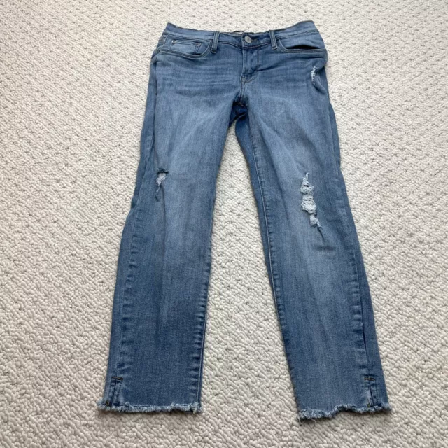 Kensie Jeans Womens Size 4/27 The Effortless Skinny Crop Blue Distressed Raw Hem