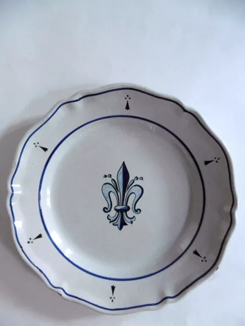Plat Assiette creuse Faïence Quimper HB  La Hubaudière XIX° Fleur de lys Hermine