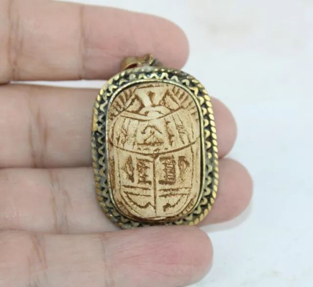 Rare Egyptian Antique Scarab Pendant Amulet For Protection In Egyptian Mythology