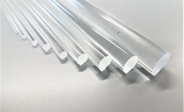 Plastics Rods Round Clear Solid Acrylic - 2 3 4 5 6 8 10 12 & 15mm Diameter