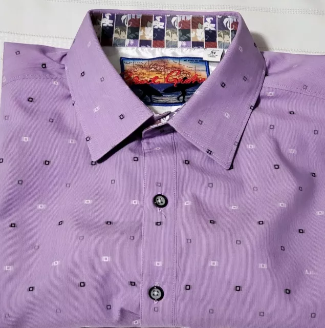 Robert Graham FAB Medium Shirt Contrast Flip Cuff Purple Squares Design VGUC
