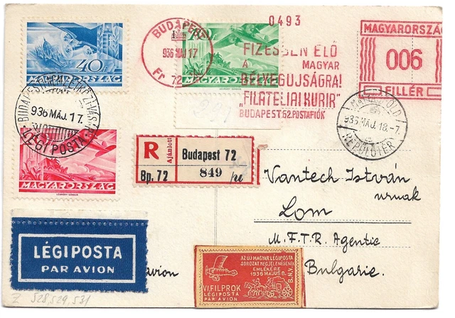 Hungary Ungarn  card Postkarte 1936 special machine cancel airmail