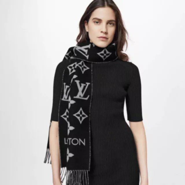 LOUIS VUITTON scarf M75123 Shawl monogram shine/Rayon/wool Black Women Used