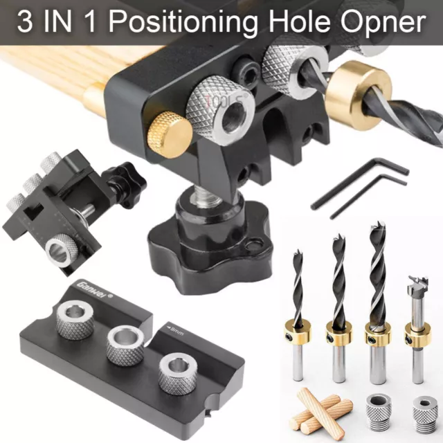 3 IN 1 Woodworking Adjustable Doweling Jig Drilling Guide Locator Punching Set