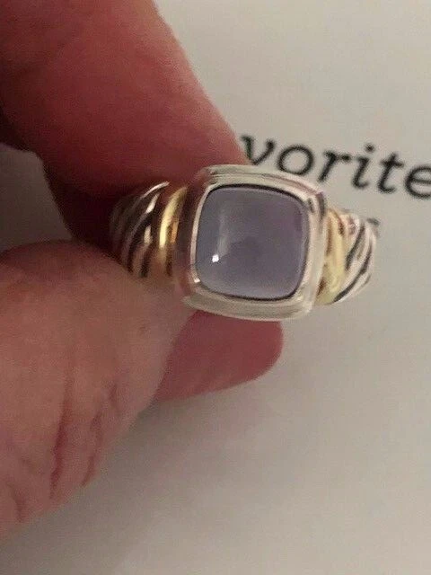 David Yurman 14k Gold and .925 Sterling Silver Blue Chalcedony  Ring size 7  EUC
