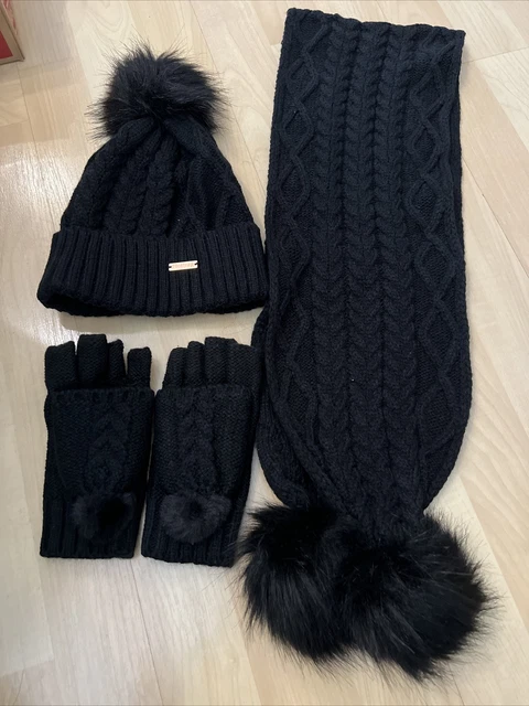 Firetrap Guanti Cappello Sciarpa Bambina Set Invernale Junior Berretto 6-12 Anni Nero E124