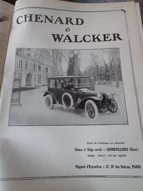 CHENARD & WALCKER voiture GENEVILLIERS publicité papier ILLUSTRATION SALON 1914