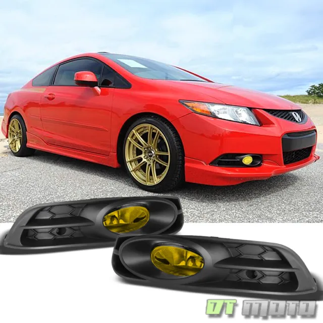 For 2012-2013 Honda Civic 2Dr Coupe Yellow Bumper Fog Lights+Switch Left+Right