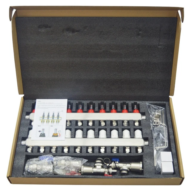 10-Branch PEX Radiant Geothermal Water Divider Floor Heating Manifold Set 1℃-95℃
