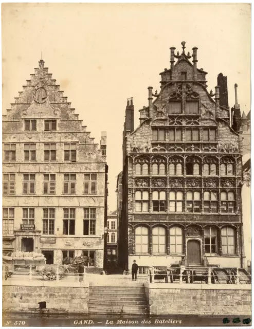 Belgique, Gand, maison des Bateliers Vintage albumen print,  Tirage albuminé