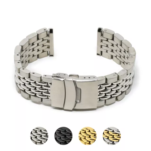 StrapsCo Stainless Steel Beads of Rice Metal Bracelet Watch Band Strap