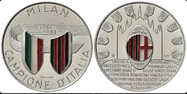 Medaglia scudetto MILAN campione d'Italia Van Basten 1987/1988 Argento FS🇮🇹